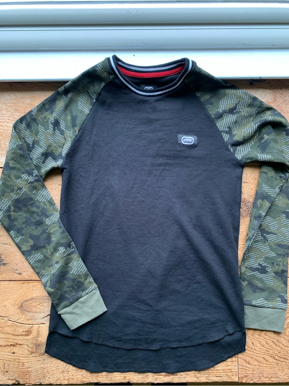 Ecko Unlimited Black Raglan Long-Sleeve with Green Camo Sleeves